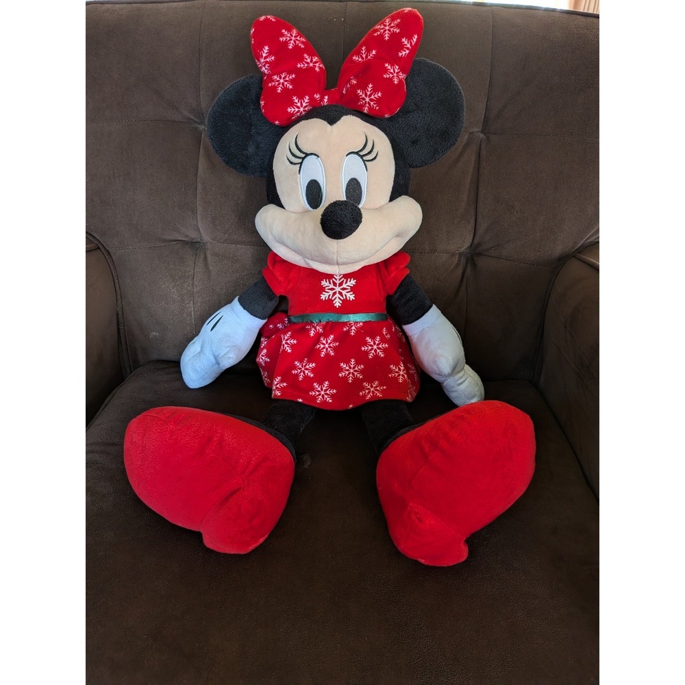 Disney Minnie Mouse Holiday Plush Snowflake Red Dress Christmas Stuffed Animal